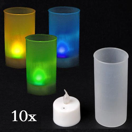 

Promotion! 10x Flameless LED 7 Color Change Flicking Battery Candles Tea Light Tealight+Cup