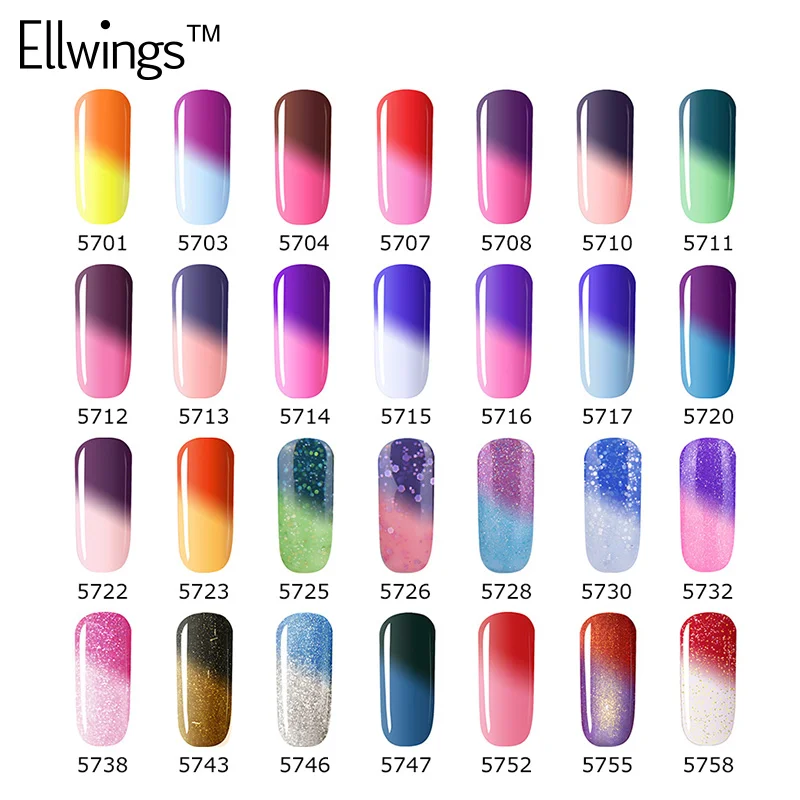 Ellwings 1 шт. Гибридный Гель лак для ногтей меняющий цвет впитывающий Цветной