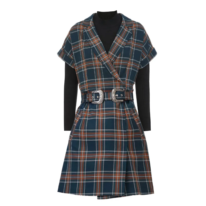 

2020 Spring And Summer New Style Pattern Half-Turtle-Neck Sweater Dress Two-Piece Women's 32017d504