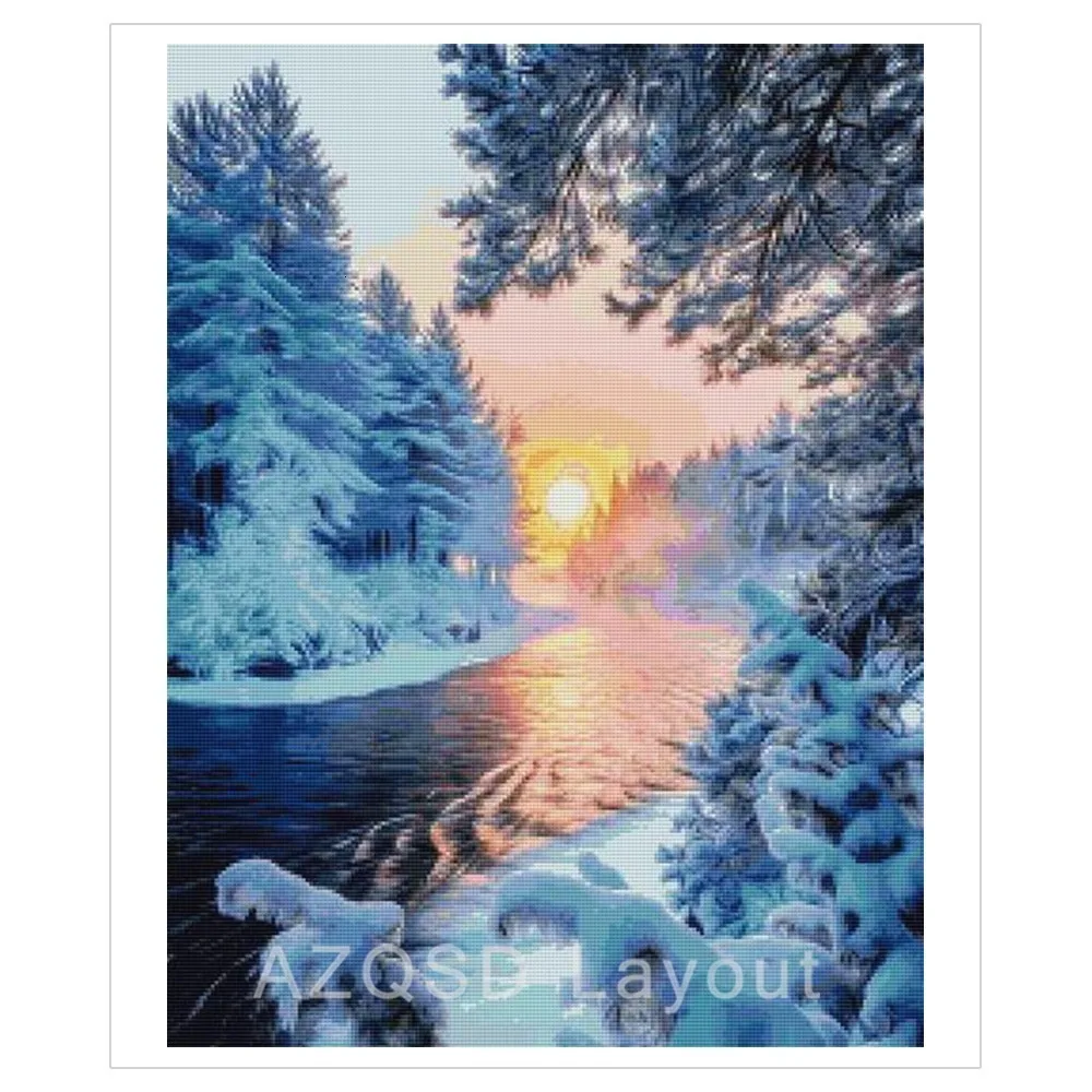 AZQSD Diamond Painting Snow Scenery DIY Full Square Drill Diamond Embroidery Full Set Winter Landscape Cross Stitch Home Decor