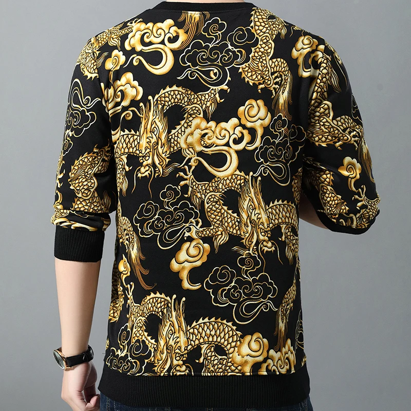 GAAJ sweater men autumn winter warm pullover knitted long sleeve male thick mens sweaters hip hop dragon blue black man sweter