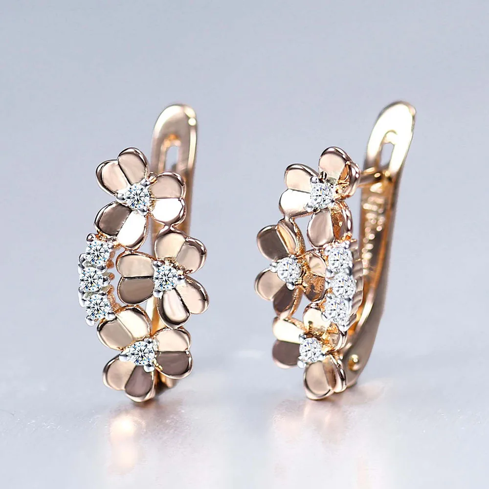 New 585 Rose Gold Color Stud Earrings Square Paved Clear Cubic Zircon Drop Earrings For Women Girls Wedding Jewelry Gifts Hge302 Aliexpress Jewelry Accessories