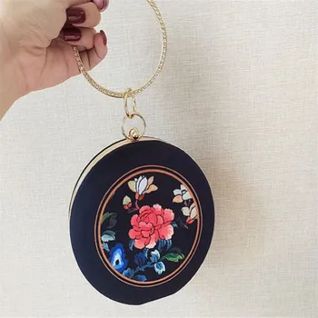 

18x18CM Cheongsam Bags Retro Flowers New Flannel Dinner Clutch Bag Small Round Bag Shoulder Female a5576