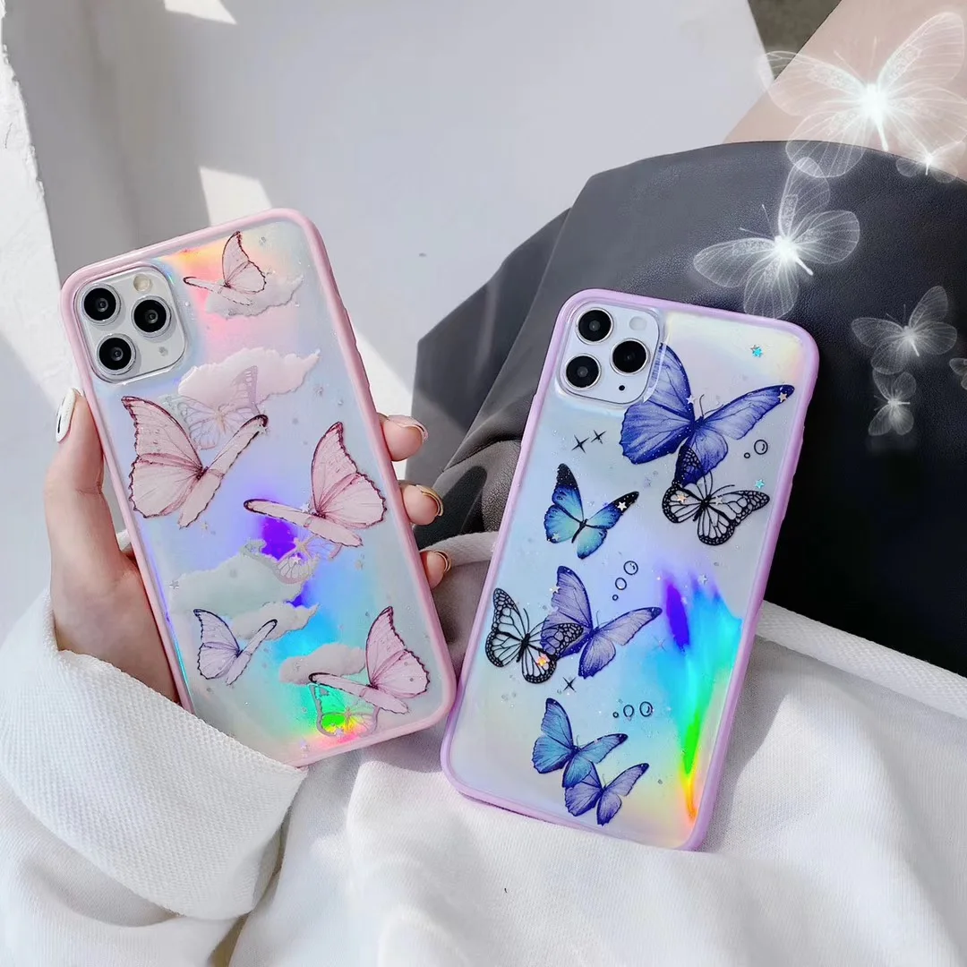 Милый чехол для телефона Gimfun с лазерной картой и бабочкой IPhone 12 11 Pro Max XS XR 7 8 Plus