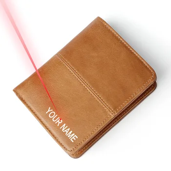 

Personalised Wallet RFID Free Engraving Name Man's Money Case Retro oil Skin Genuine Leather Card Holder Change Purse