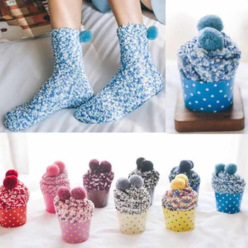 

Fashion Women Girls Soft Fluffy Cake Socks Winter Warm Cosy Lounge Bed Socks Three-dimensional Socks Cute Candy Color Warm Soft