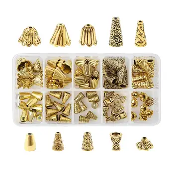 

Tibetan Style Alloy Bead Cap Bead Cone Antique Golden for Jewelry Making DIY 13.5x7x3cm, 8pcs/compartment, 80pcs/box