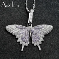 Anztilam Hip Hop Color Butterfly Pendant Necklace Full Iced Out AAA Cubic Zirconial For Men Women Jewelry Gift 1