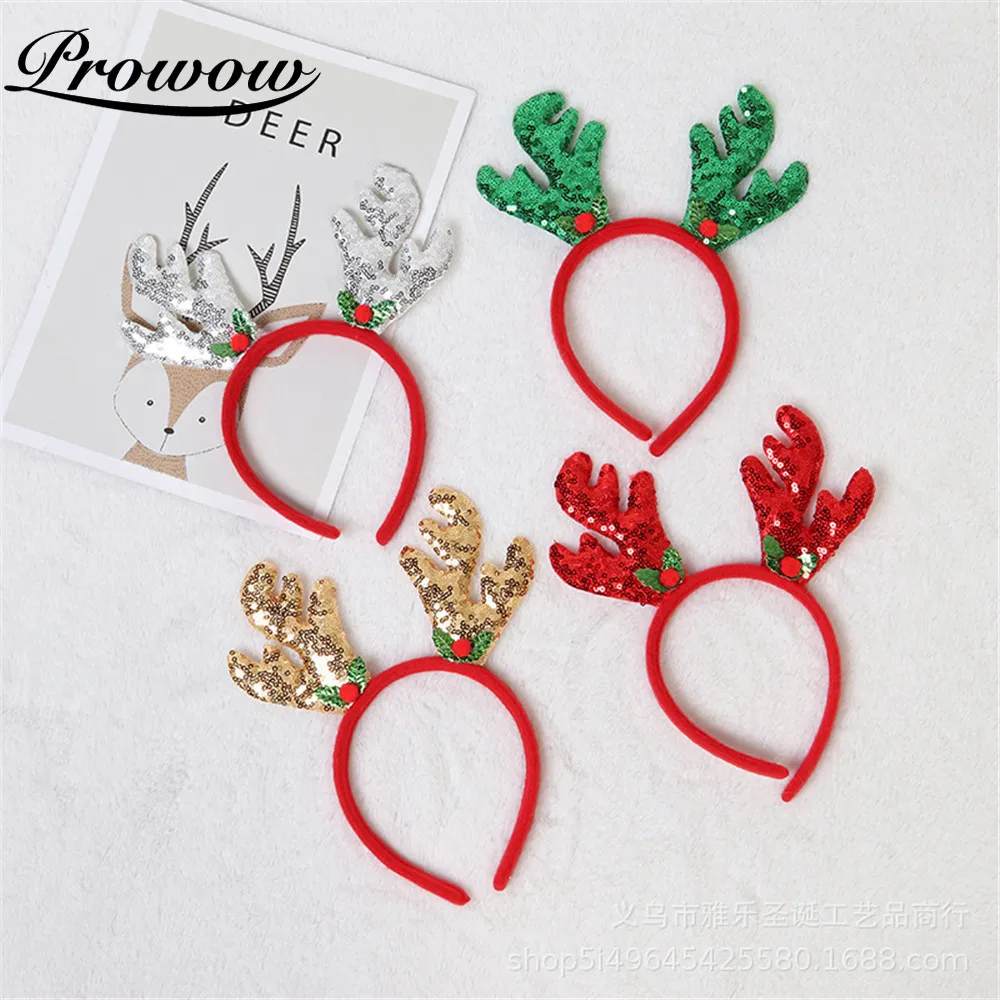 

Prowow Baby Girl Headband Christmas Sequin Antler Headband Girls Hair Bands Christmas Party Headdress Kids Hair Accessories