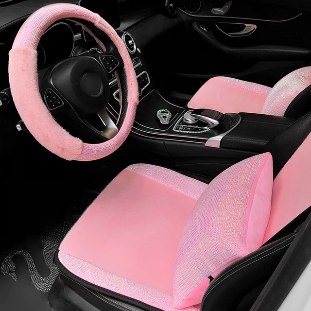 Housses de siège en peluche scintillantes pour femmes et filles, housses de  siège automobiles chaudes, décor de couronne de coussin, rose chaud,  accessoires de voiture Bling - AliExpress