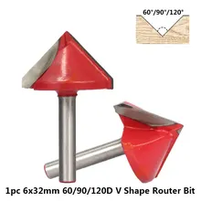 1pc 60/90/120 graus v forma gravura bit 6x32mm v groove madeira roteador bit carboneto de tungstênio fresa chanfro fresas
