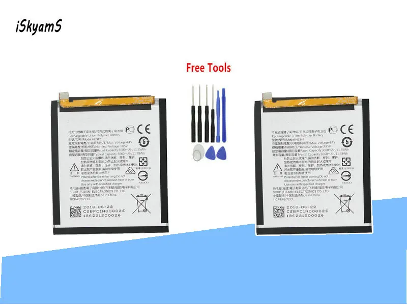 

iSkyamS 2x 3000mAh HE342 replacement Battery For Nokia X6 2018 6.1 Plus TA 1099 X5 TA 1109 5.1 Plus Mobile phone +Tool