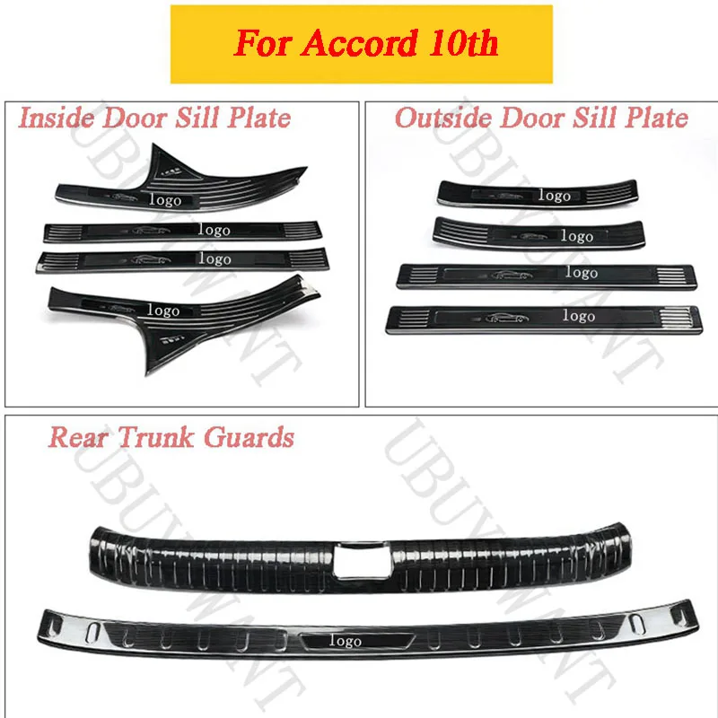 Black 10pcs Накладка на порог из нержавеющей стали и накладка на задний багажник для Honda Accord 10th автомобильные аксессуары - Цвет: Black 10pcs