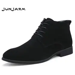 JUNJARM/мужские ботильоны из натуральной кожи, дышащие мужские кожаные ботинки, обувь с высоким берцем, Уличная Повседневная мужская зимняя