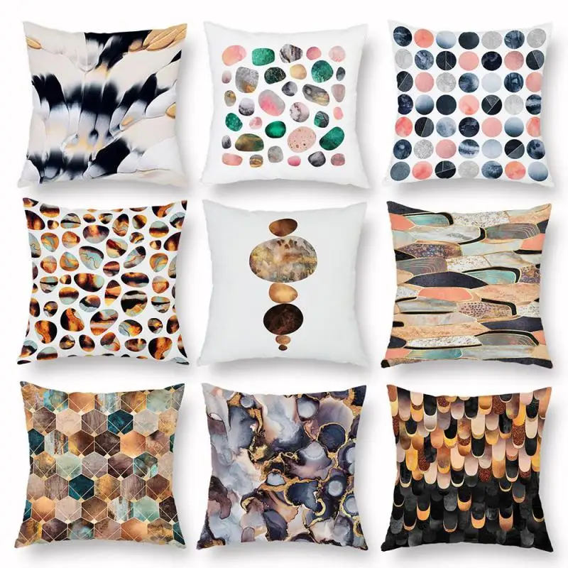 Scandinavian Style Creative Geometric Pattern Cushion Personality Marble Printed Pillow Watercolor Landscape Painting For Home