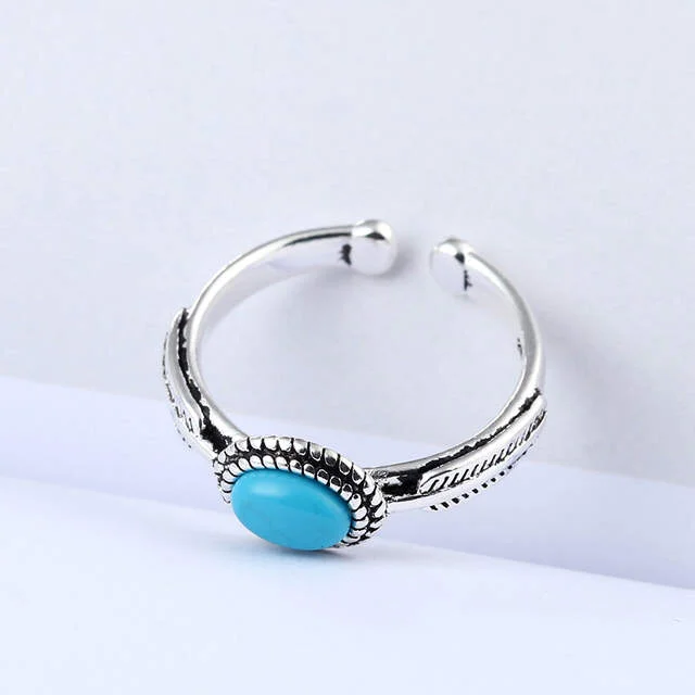 Elegant Silver Blue Stone Open Ring for Women - Stunning Wedding Jewelry with Drop Shipping Option