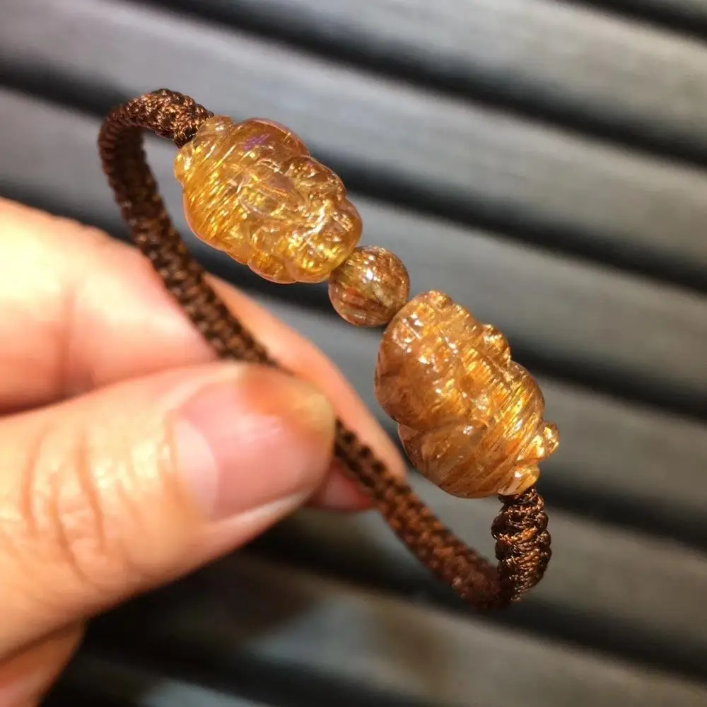 

Natural Copper Rutilated Quartz Bracelet Cat Eye 14x10x8mm Crystal Pi Xiu Beads Women Man Bracelets Certificate AAAAA
