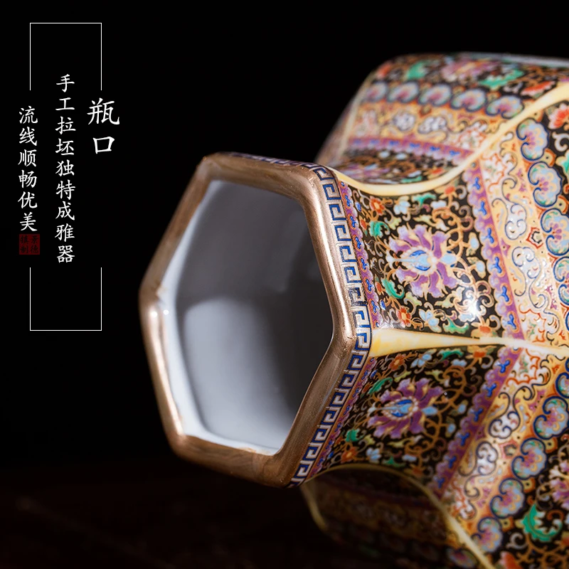 Фарфоровая эмаль jingdezhen, шестигранная античная ваза, китайский стиль, для дома, гостиной, ТВ, кабинета, крыльца, украшение