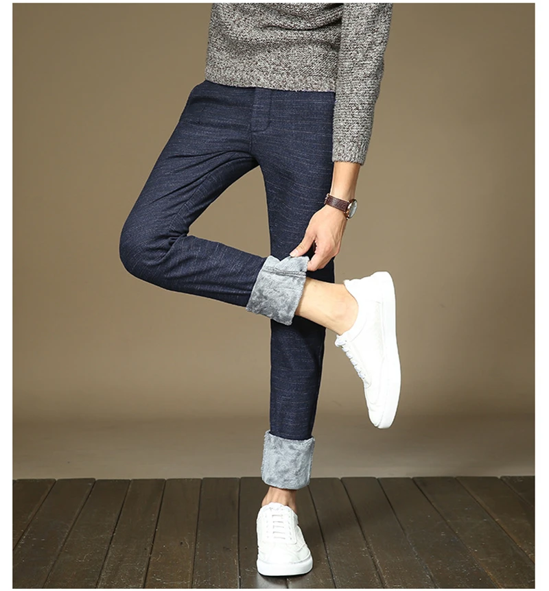Мужские Зимние флисовые, тёплые штаны, мужские корейские повседневные слаксы, тонкие теплые плотные штаны для мужчин, модные черные, серые, синие брюки, мужские, 688