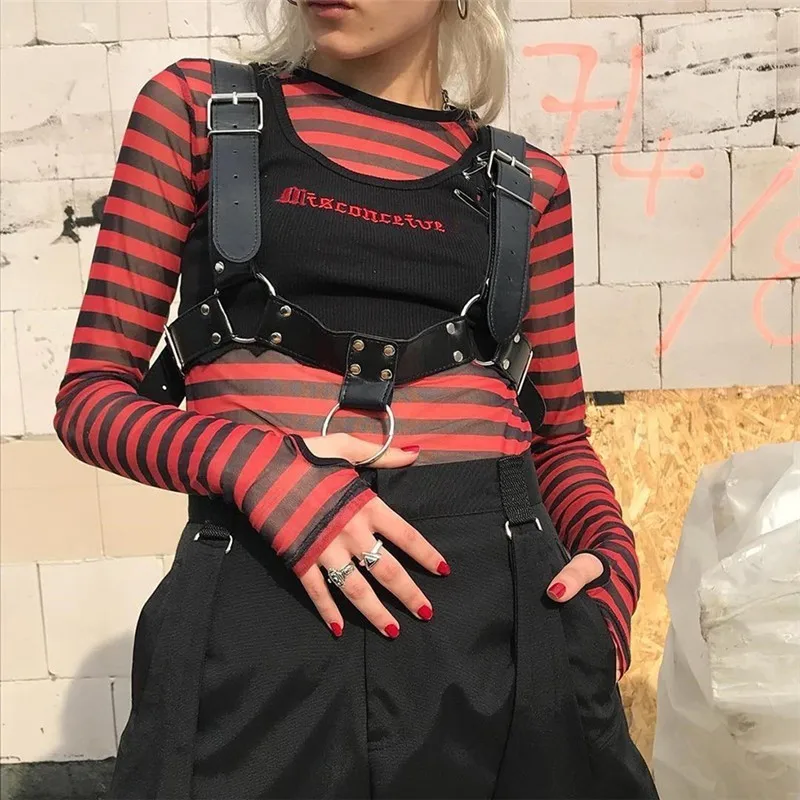 Punk Women Circles Rivets Belt Shoulder Strap Adjustable Buckles