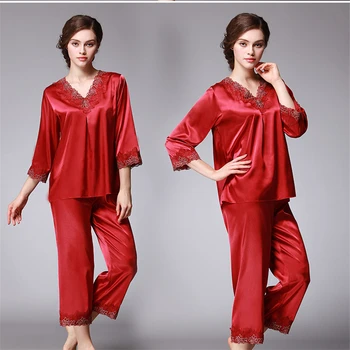 

Pajamas ladies spring and summer solid color home service long sleeve trousers two-piece suit comfortable lounge set women