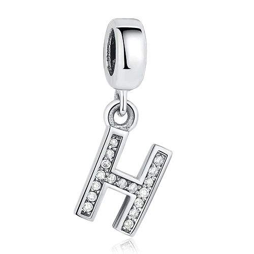 PY1154-H От A до Z, 925 пробы, серебряные бусины Alphabe, талисманы, подходят для браслетов и ожерелий Pandora, чистый кубический циркон, женские свадебные ювелирные изделия, подарок - Цвет: PY1154-H