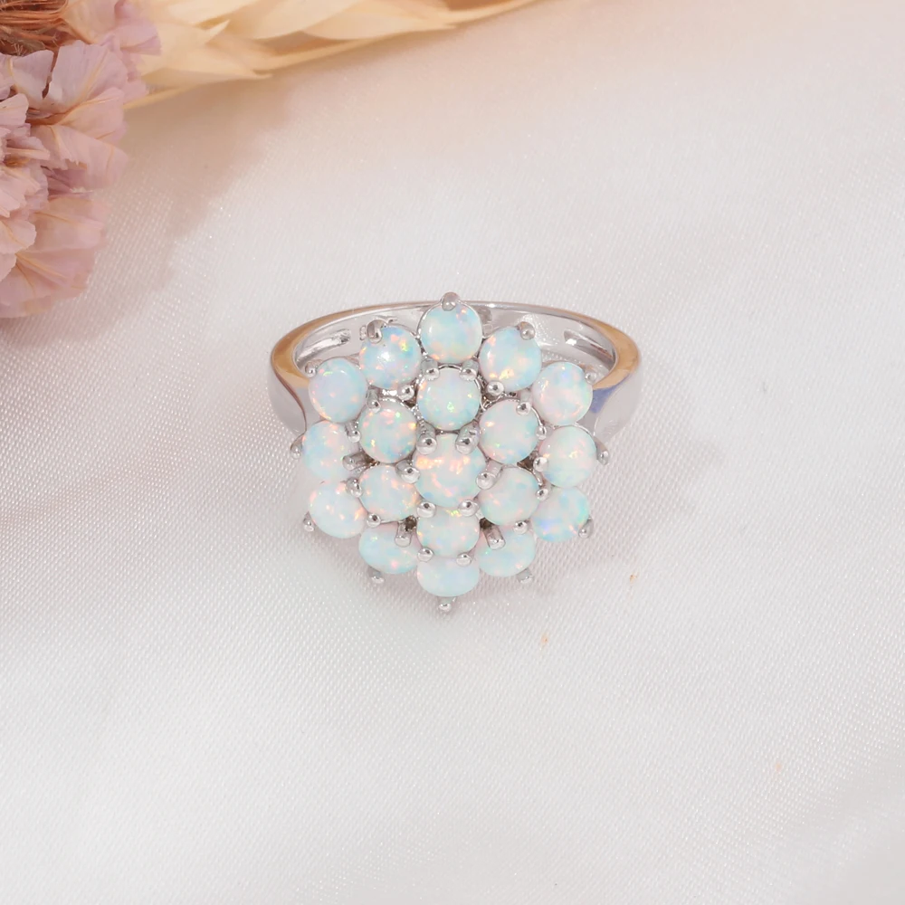 Silver Finger Wedding Ring 925 Sterling Fire Opal for Women