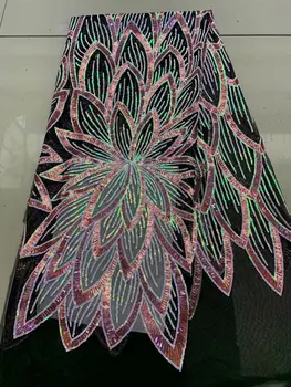 

2019 Latest sequined lace fabric French Nigerian Lace Fabrics High Quality sequin African Lace Fabric Wedding