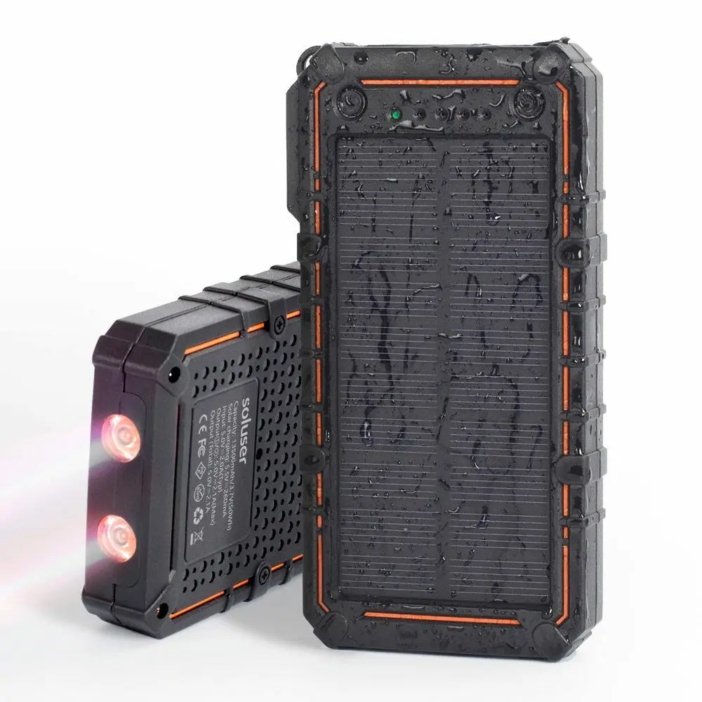 EasyAcc Miaow 10000mAh Solar Waterproof Power Bank External Battery Solar Powerbank Charger with SOS LED Lighting for Outdoor