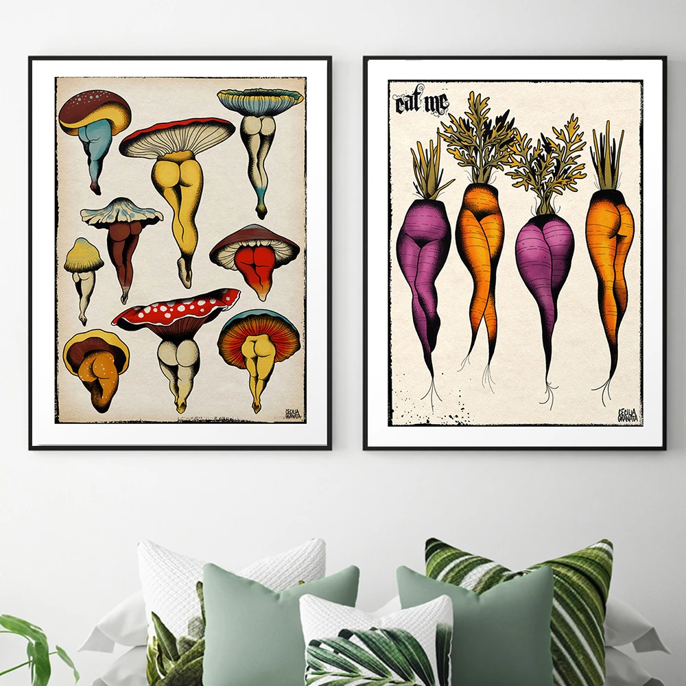 Canvas Painting Cute Sexy Carrots Ice Cream Mushrooms Poster and Prints  Botanical Chart Tattoo Flash Wall Picture Home Decortion|Painting &  Calligraphy| - AliExpress
