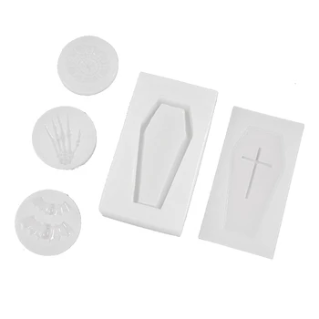

Halloween Cross Coffin Box Silicone Mold Skull Ghost Bat Decor Box Resin Molds R2LE