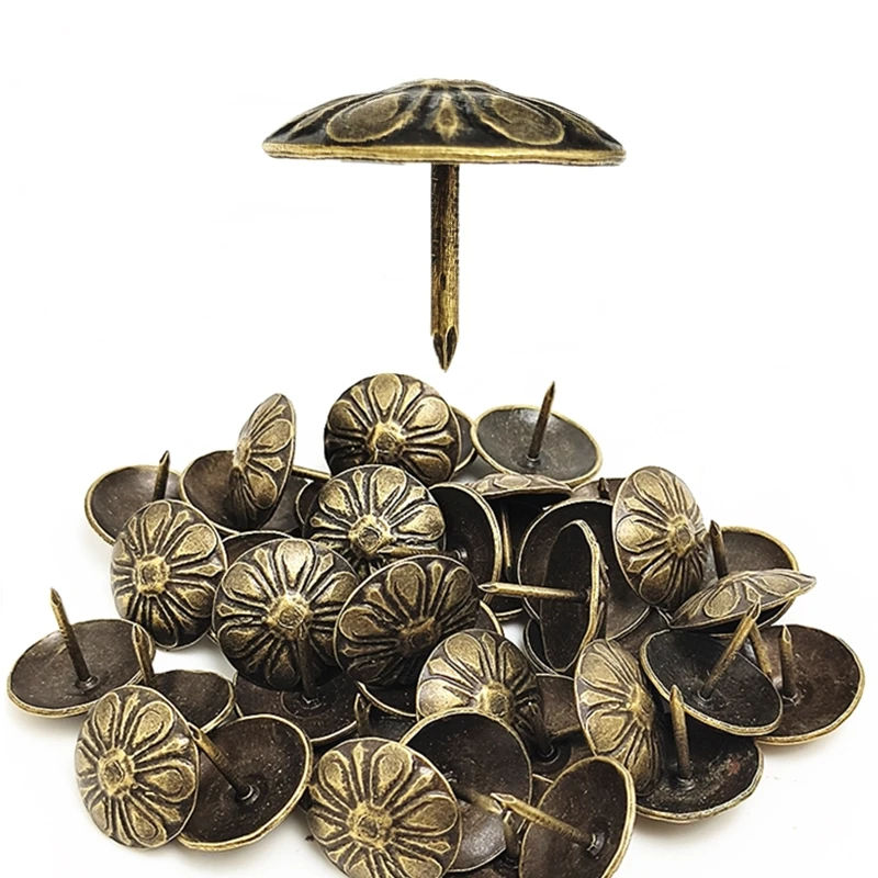 25/30/12pcs Upholstery Nails Tacks Antique Brass Flower Head Pushpin Ancient Style Decorative Furniture Tack