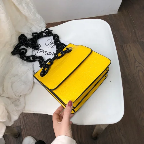 Yellow Толстые Сумки через плечо с цепочкой, женская модная маленькая сумка через плечо с каменным узором, женские дизайнерские кошельки, сумка Modis - Цвет: Yellow