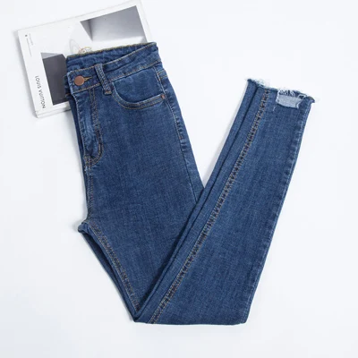 Navy blue Корейские женские джинсы, хлопковые Стрейчевые черные джинсы, женские облегающие узкие джинсы с высокой талией, нестандартные девять футов, женские джинсы - Цвет: Navy blue