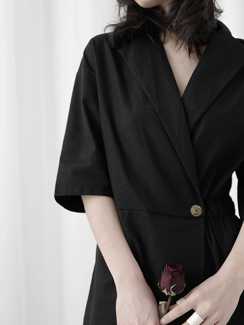 [EAM] Loose Fit Women Black Brief High Waist Irregular Long Bgi Size Jumpsuit New Pants Fashion Spring Autumn 2020 1U959