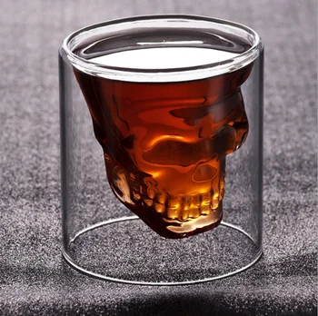 

Creative Bar Double Glass Skull Mug water mug Beer steins skull Mug Whiskey Wine Vodka Bar Club beer wine glass