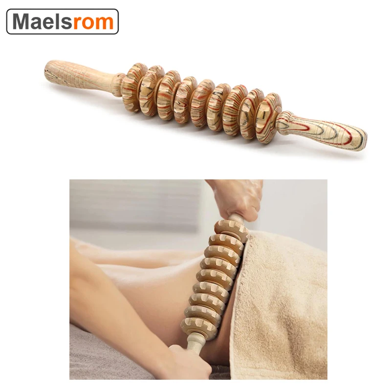 

9-Wheel Wooden Roller Massager Multifunctional Fitness Roller Stick Muscle Relax Tool Colombiana Lymphatic Drainage Tool