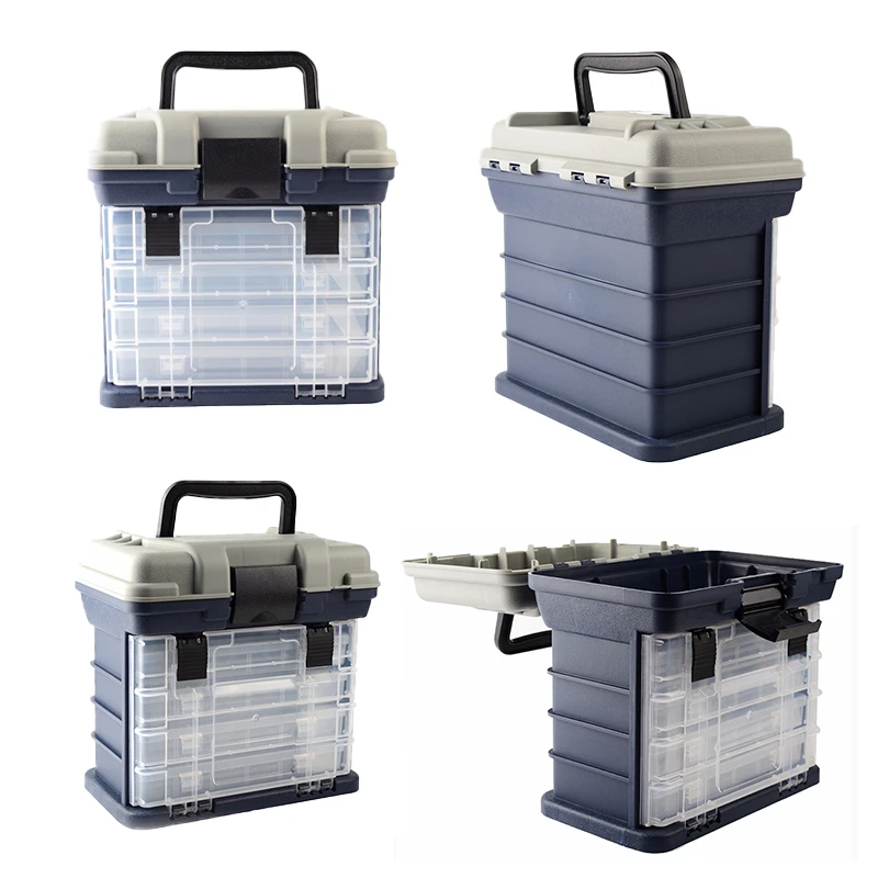Baratos 26*17*26cm Portable 5 capas gran caja de aparejos de pesca con mango de plástico caja de herramientas de pesca carpa caja de pesca accesorios de pesca