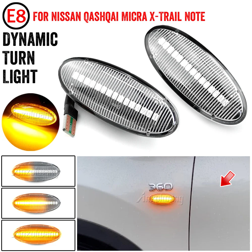 2Pcs Side Marker Lights Dynamic LED Turn Signal Light For Nissan Qashqai J10 X-trail T31 Cube Juke Leaf Micra K13 Note E11 | Автомобили и