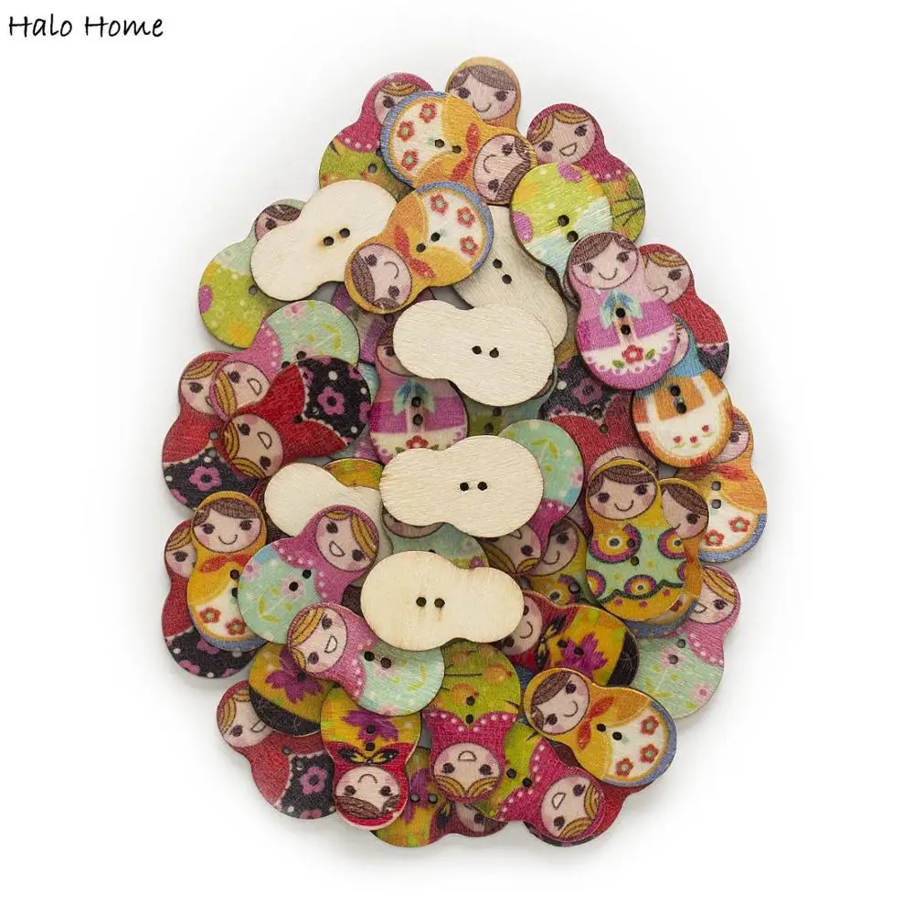 30 шт. 2 стиля Matryoshka смешанные гнездовые девочки деревянные пуговицы для скрапбукинга и шитья ткань ремесла Декор DIY 30x17/30x19 мм