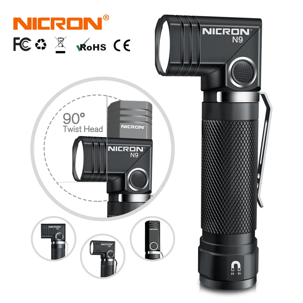 NICRON 90 градусов поворотный светодиодный фонарик вращающийся зажим 1000LM