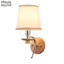 Современный деревянный Базовый настенный светильник, прикроватный настенный светильник с тканевым абажуром, настенный светильник для дома, отеля, прохода, деревянная лампа