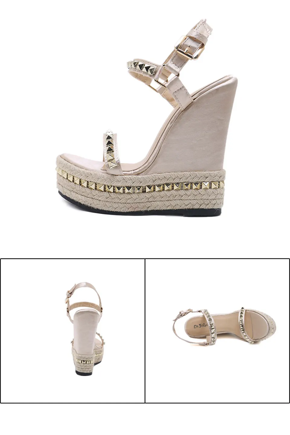 Gold Ladies Sandals Platform Sandals Women Shoes Summer High Heels Shoes Ankle Strap Chaussures Femme Rivet Wedges Shoes