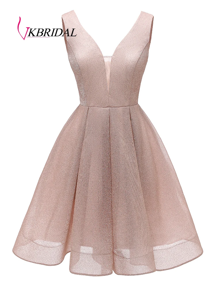 VKBridal Элегантные короткие платья для выпускного вечера Мини Длина v-образным вырезом блестящие вечерние платья для выпускного вечера с карманом
