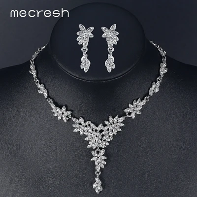 MTL433-clear Mecresh серебряный цвет цветок Свадебное Ожерелье Комплект сережек для женщин роскошный сердце Кристал для свадьбы, помолвки Ювелирные наборы TL310 - Окраска металла: MTL433-clear