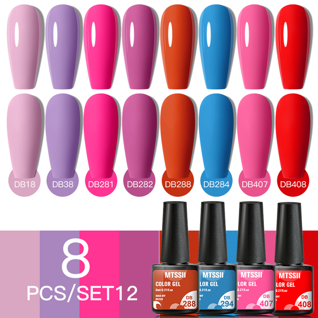 8pcs/set Nail Gel Polish Nail Color Glitter Sequins Matte Effect Long Lasting Base Top Coat Nail Art Design Hybrid Gel