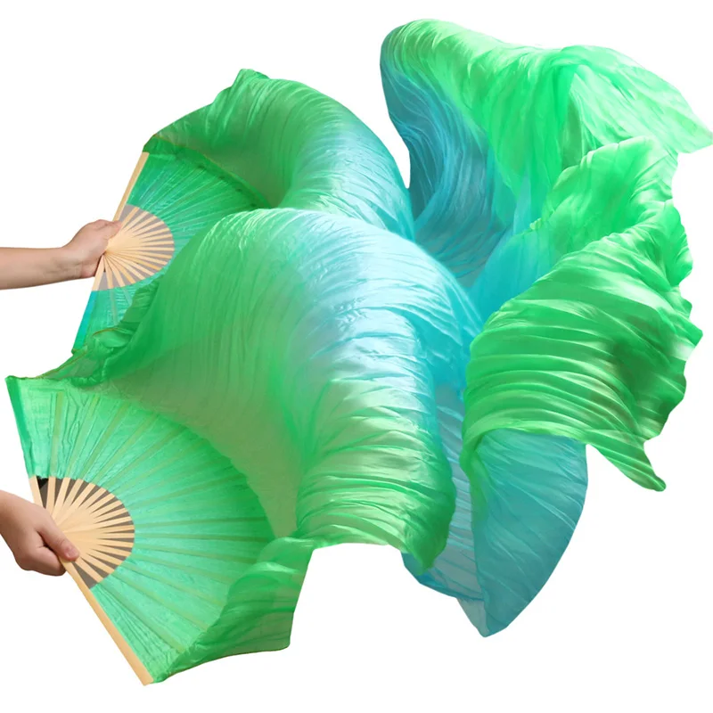 Настоящий шелк/имитация шелка, 1 пара, ручная работа, окрашенные бамбуковые ребра, для фанатов танца живота, Женский реквизит для танца живота, шелковые веера, 180x90 см - Цвет: Color22