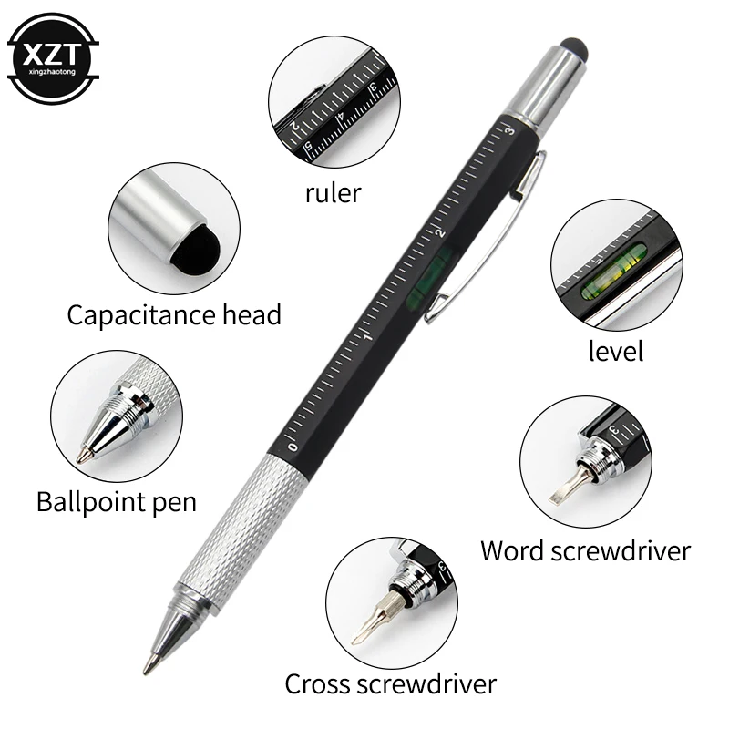 

7 in 1 multifunction ballpoint pen with Modern handheld tool designed to measure technical ruler screwdriver touch screen stylus