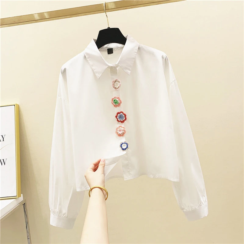 

Color Button Personality Long-Sleeve Shirt Women's Shirt Shirts Female Ladies 2020 Spring Fashion White Blouse Blusa Feminina