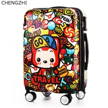 CHENGZHI Высокое качество мультфильм сумки на колёсиках spinner unversal колеса 2" 24 дюймов милые дети интернат тележка Дорожный чемодан